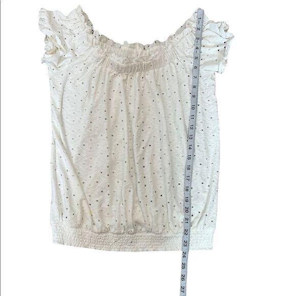 CUPIO White Eyelet Elastic Neckline Short Sleeve Elastic Bottom Bubble Top S - Picture 5 of 8